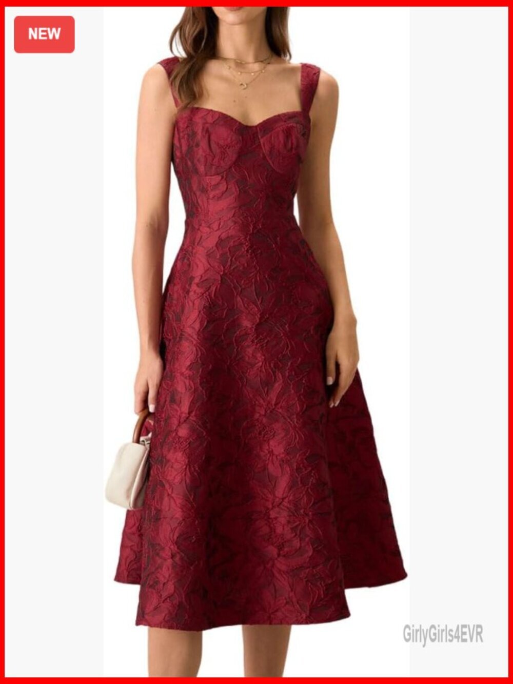 Jacquard Midi Dress with Sweetheart Neckline - A-Line Formal Party Dress